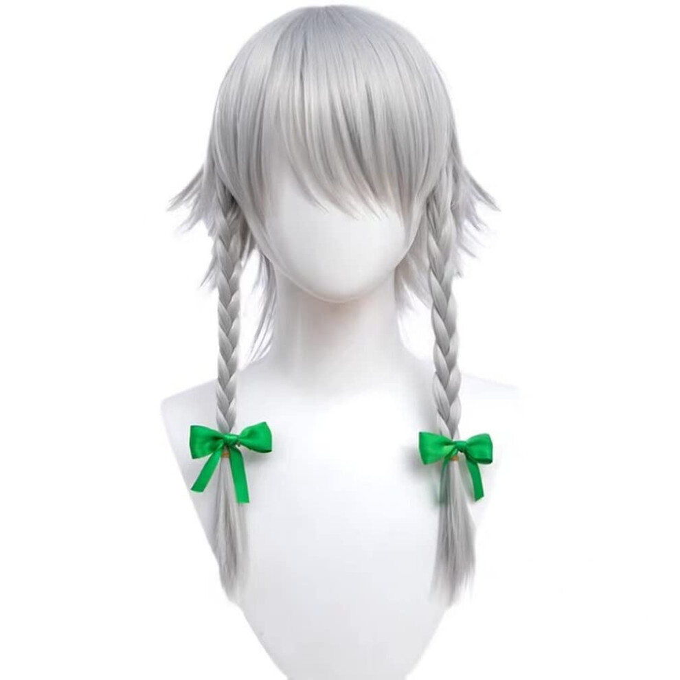 Unisex White,Silver Anime Cosplay Wig Silver White Short Braided HeatâStyle Synthetic Adjustable Fit With Wig Cap