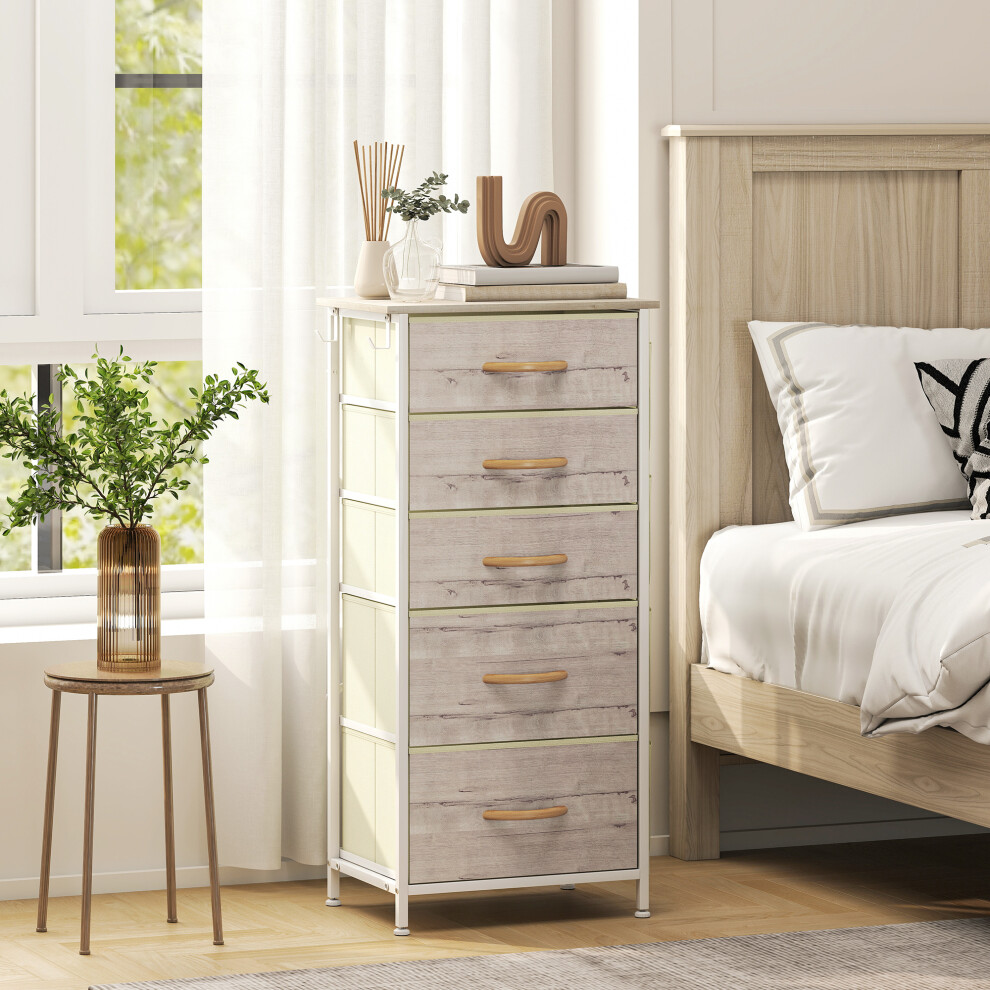 Homcom Fabric Chest Of Drawers, 5 Drawer Dresser For Bedroom, Natural Wood