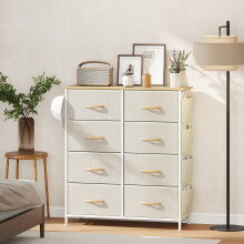 HOMCOM Fabric Chest of Drawers, 8 Drawer Dresser for Bedroom, Beige