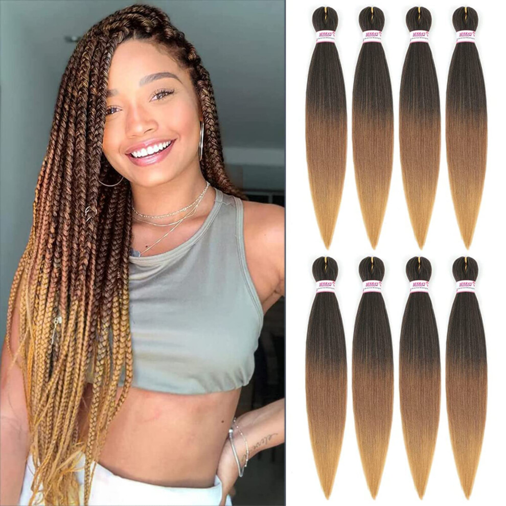 Unisex Ombre Braiding Hair 20 Inch Soft Yaki Synthetic Crochet Braids 8 Packs Hot Water Setting 1B/30/27