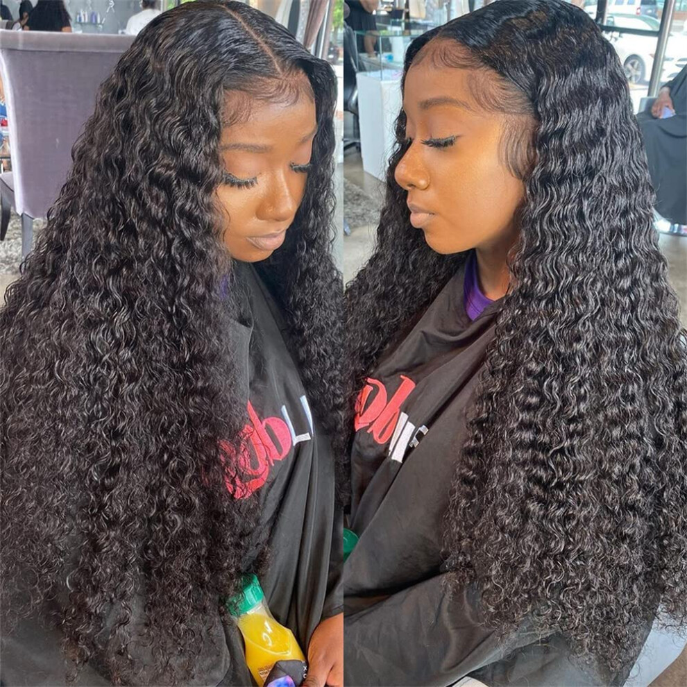 Unisex 22 Inch Water Wave Human Hair Lace Front Wig Brazilian Remy Glueless Preplucked Natural Hairline 150% Density