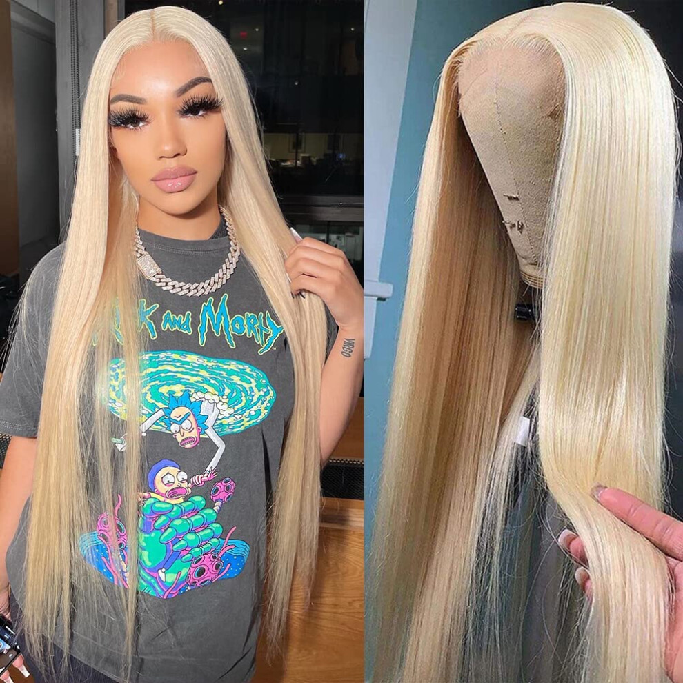 Unisex 22 Inch 613 Blonde Human Hair Wig 13X4 Hd Lace Frontal Straight 150% Density Pre Plucked