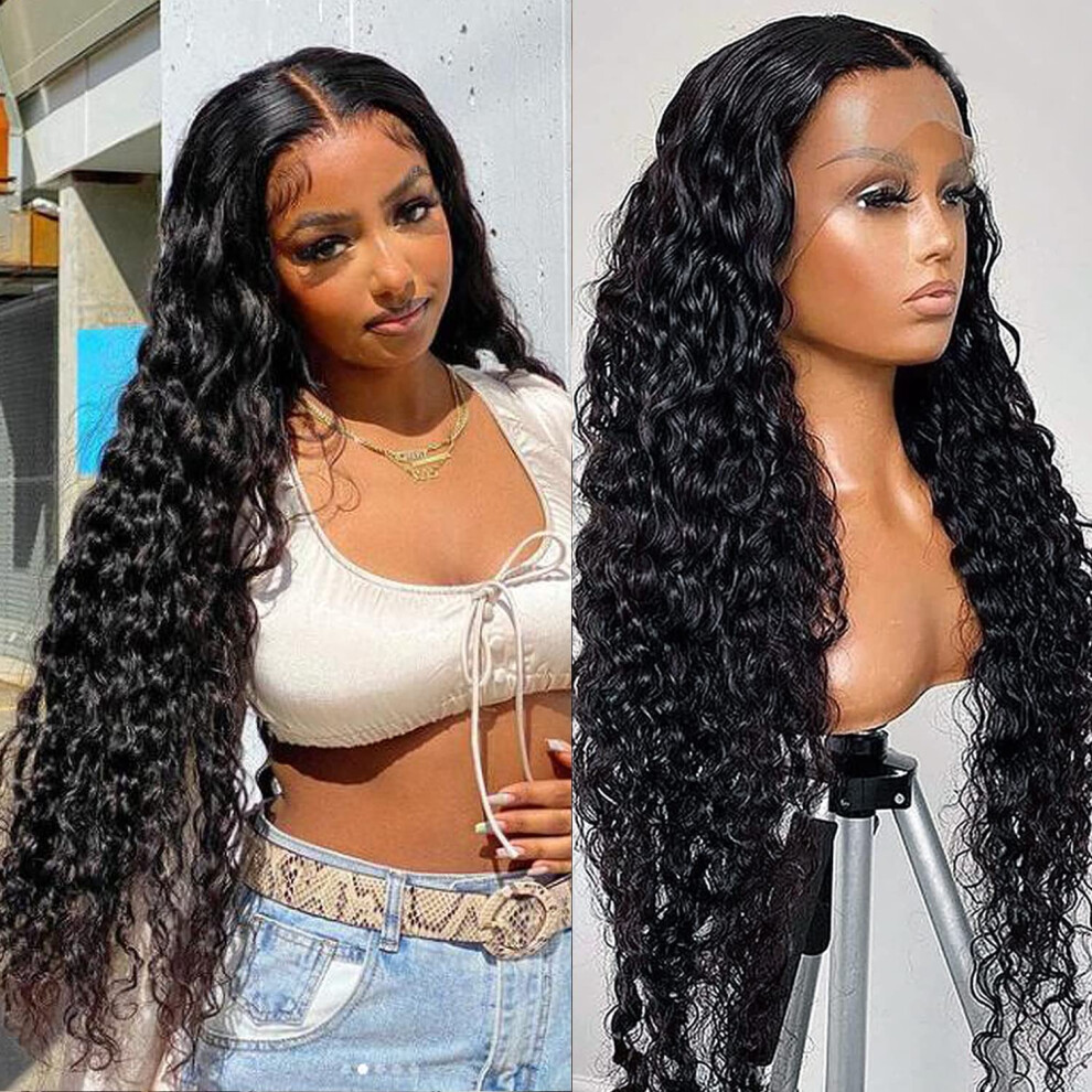 20 Inch Water Wave Lace Front Wig HD Pre Plucked Human Hair Glueless Wet and Wavy 180 Density