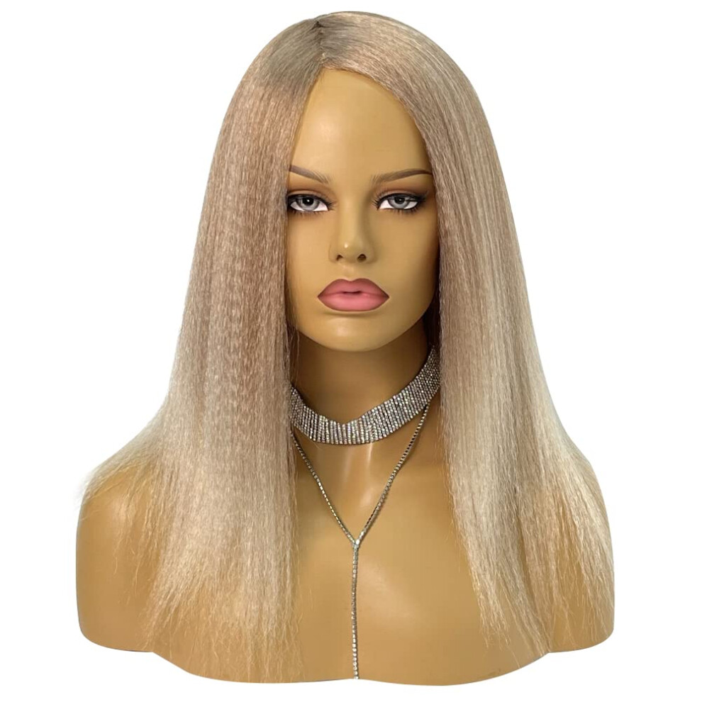 Unisex Black 14 Inch Synthetic Afro Wig T27/613 Honey Blonde Ombre Short Yaki Straight Wig For Women Daily Wear