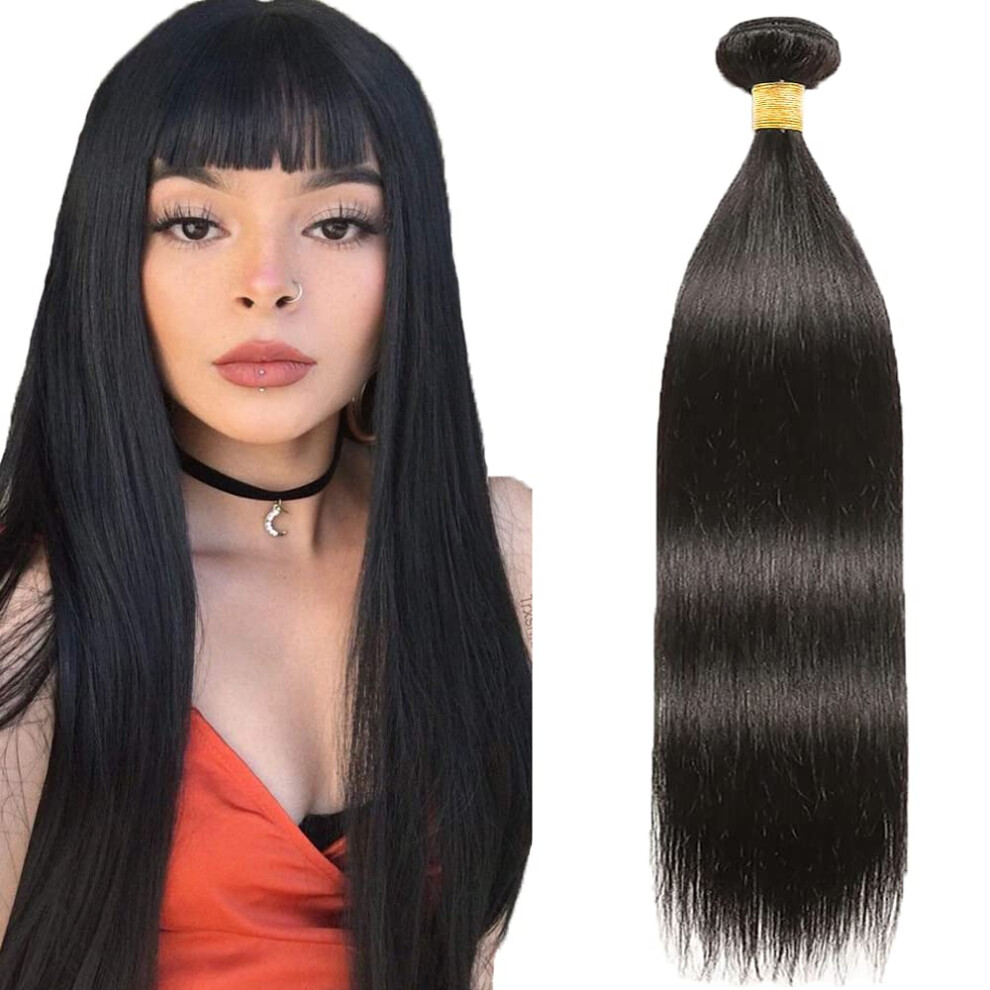 Unisex Black 10 Inch Virgin Brazilian Straight Human Hair Bundles, 100% Unprocessed Tangle Weft, Natural For Women