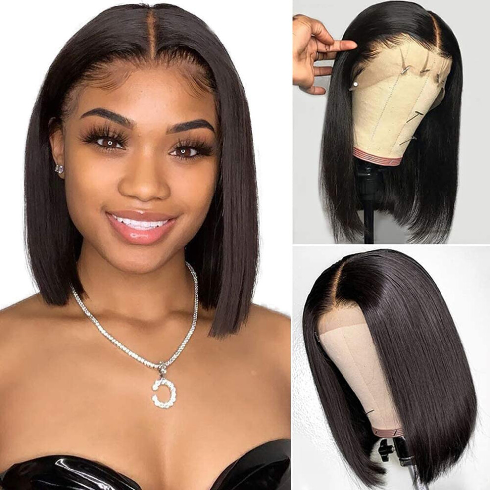 Unisex Black 8 Inch Short Bob Human Hair Wig 13X4 Hd Lace Front Glueless Pre Plucked Virgin Brazilian Hair For Women