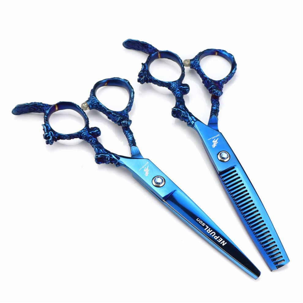 6 Inch Professional Hair Cutting Scissors Set, Japanese Stainless Steel Barber Shears, Longlasting Sharp Edge, Ergonomic Offset Handle for Stylists