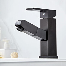 Bathroom Faucet Pull Down Sprayer Hot and Cold Mixer Tap Single Handle for Kitchen or Sink Gray Black