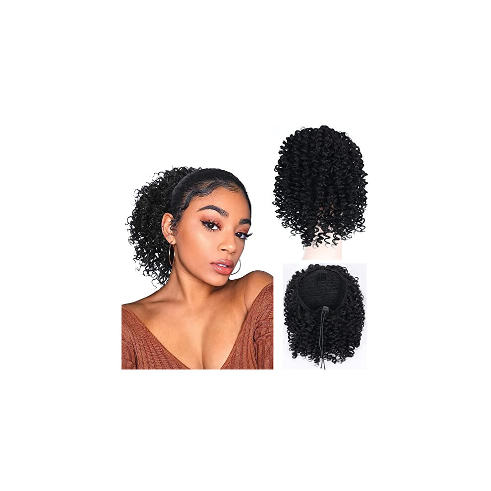 Curly Drawstring Ponytail Extension for Black Women Short Kinky Synthetic Hairpiece Heat Resistant