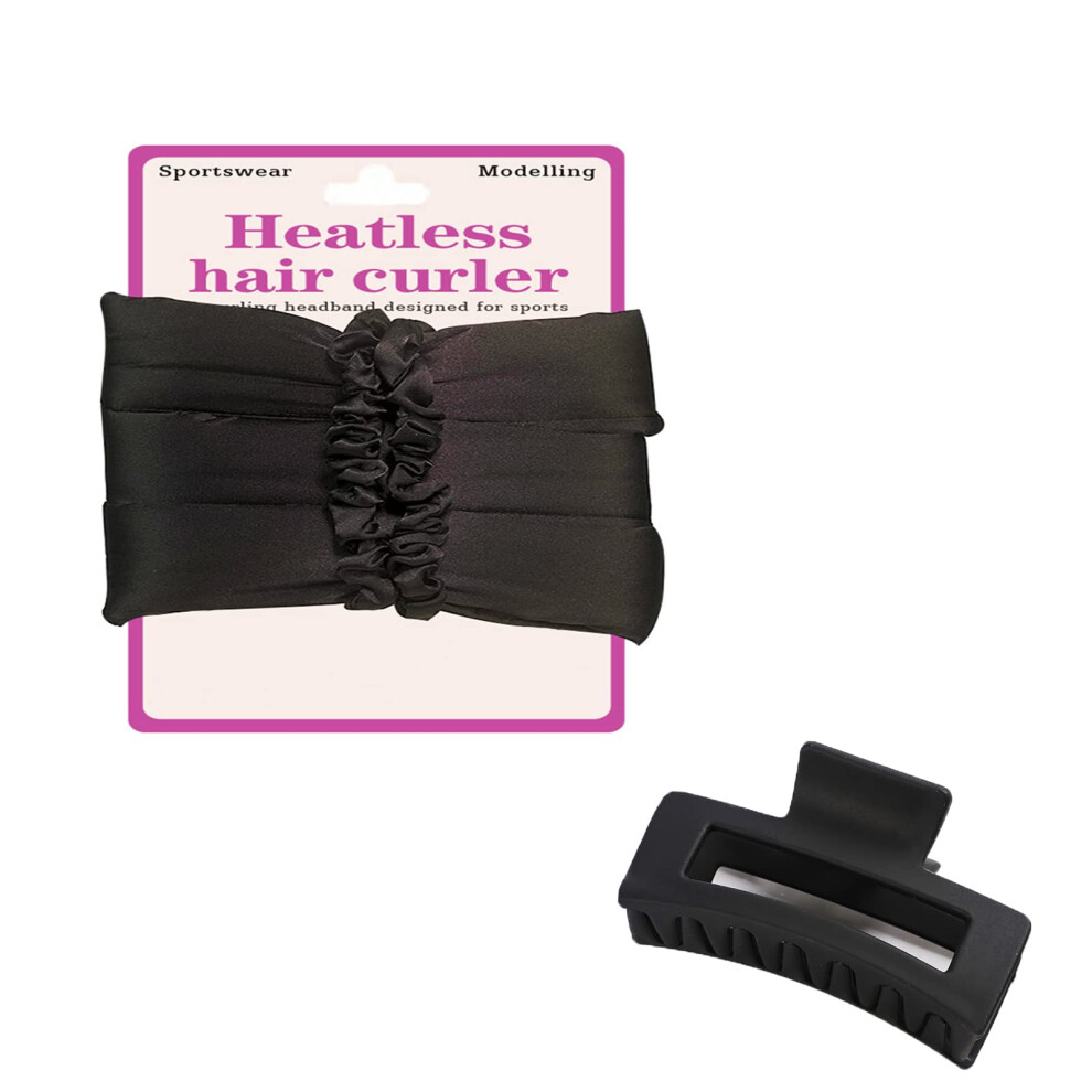 Black Heatless Curling Headband With Satin No Heat Hair Curlers For Overnight Frizz Control,