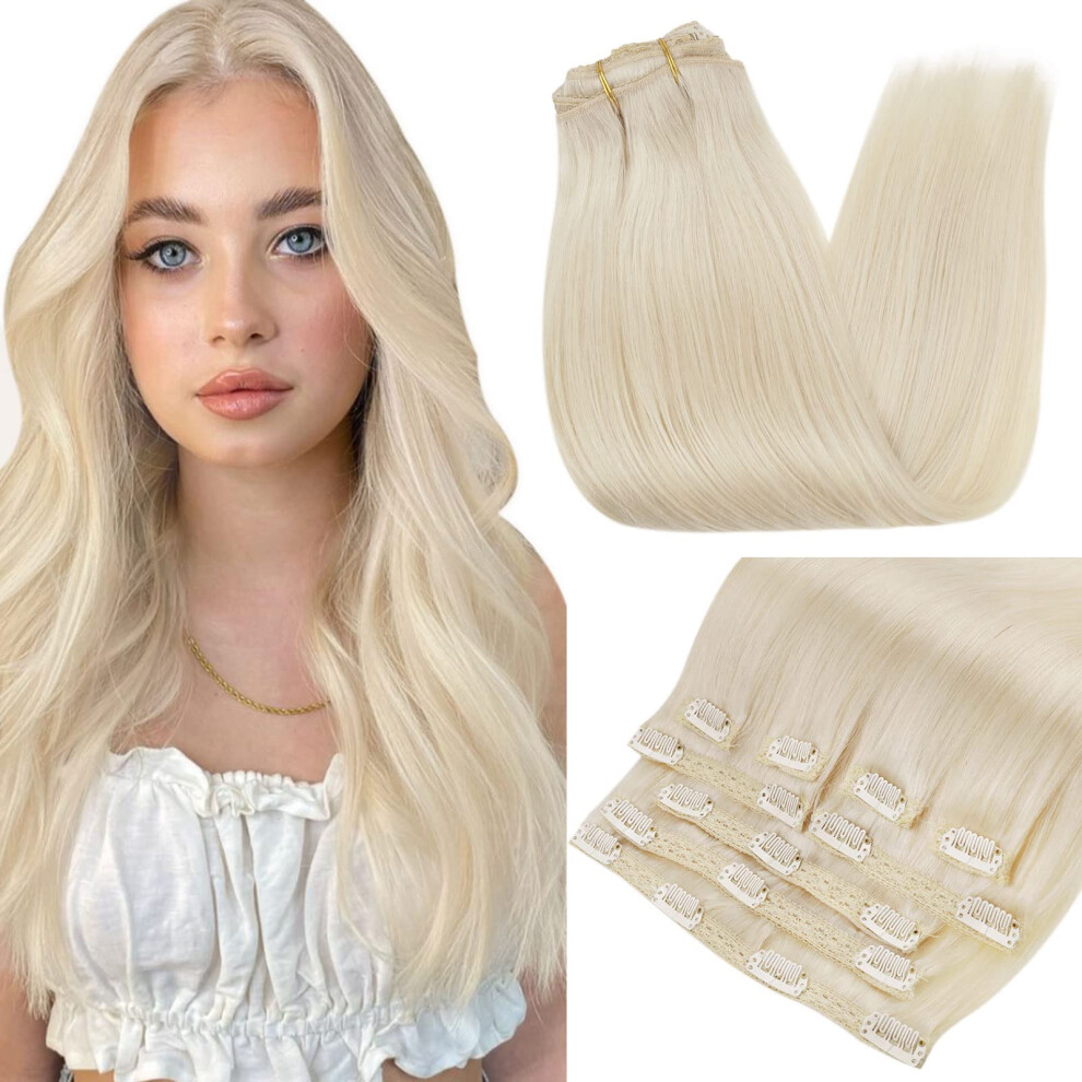 Unisex Silver Platinum Blonde Clip In Human Hair Extensions 14In 105G And 12In 80G Double Weft