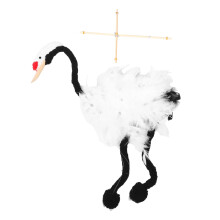 Wooden Marionette Puppet Crane with Handstring Control, Soft Plume Texture, Handcrafted Toy for Kids