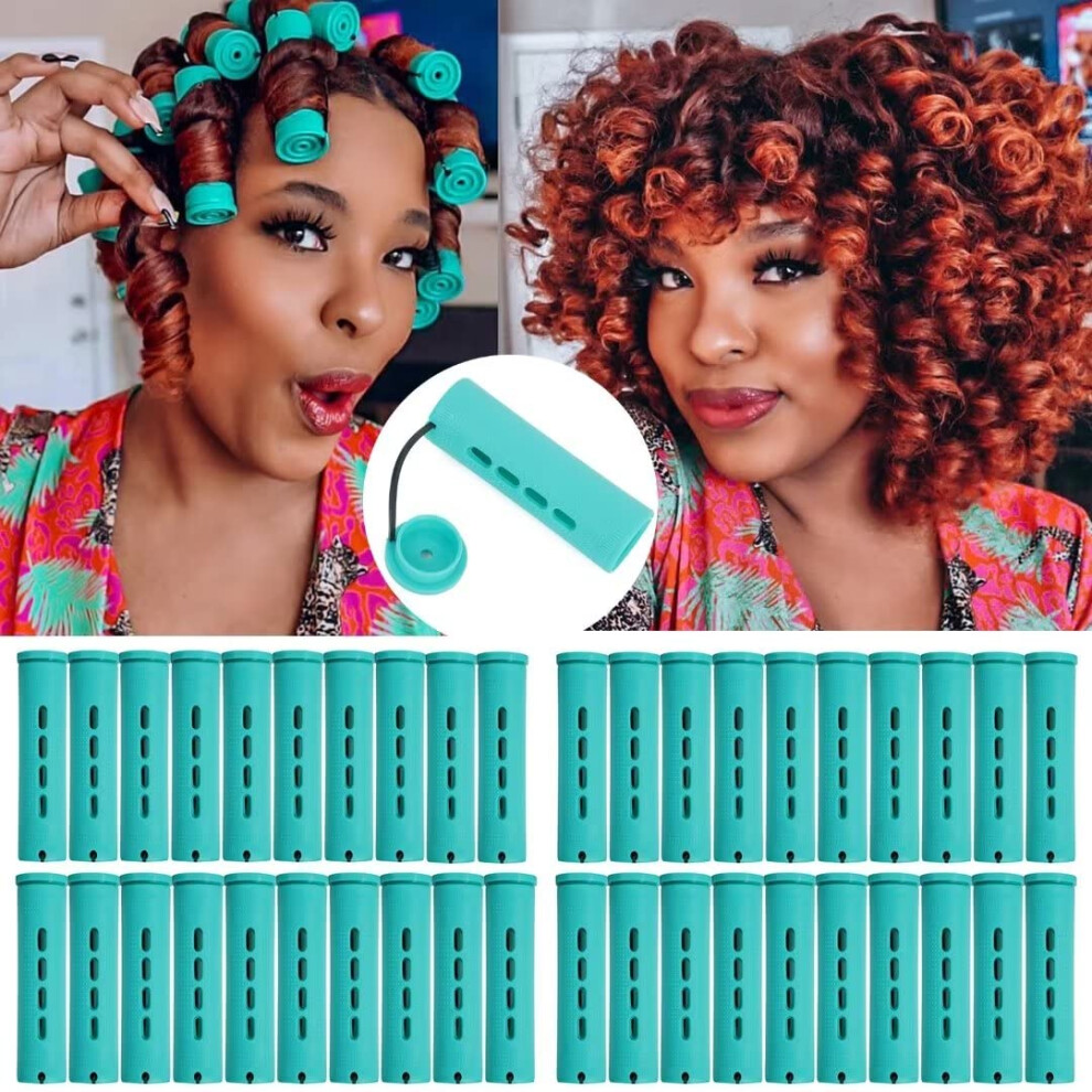 Green 40Pcs Jumbo Perm Rods For Natural Hair, Noheat Curl Styling Large Hair Curlers Set