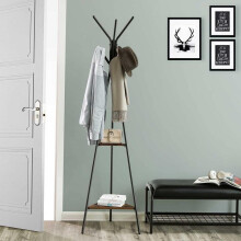 Modern Coat Rack with Shelves Matte Black Metal Hall Tree for Entryway Storage