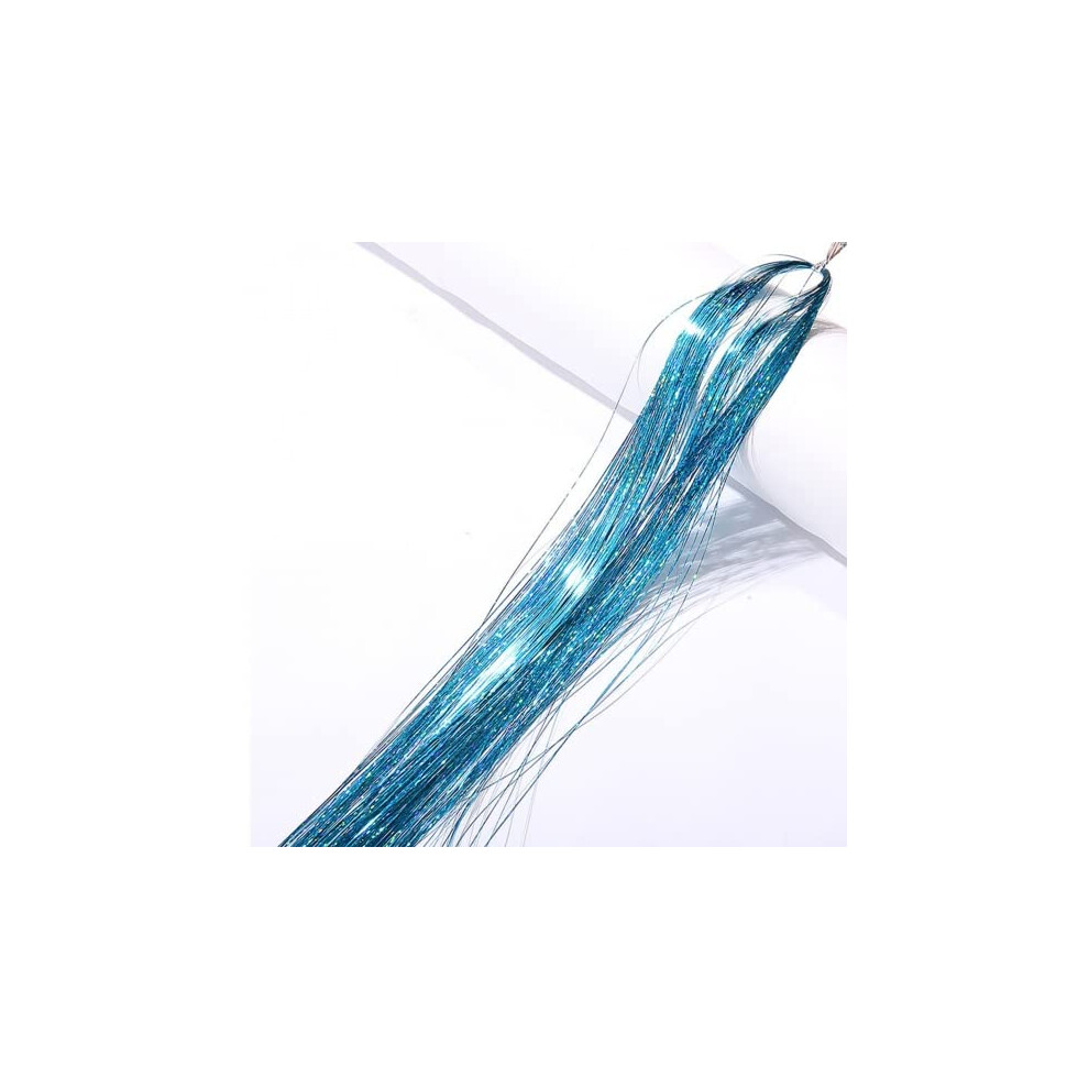 Sky Blue Hair Tinsel Extensions 90cm Long 600 Strands Glitter Highlights Synthetic Styling Pack