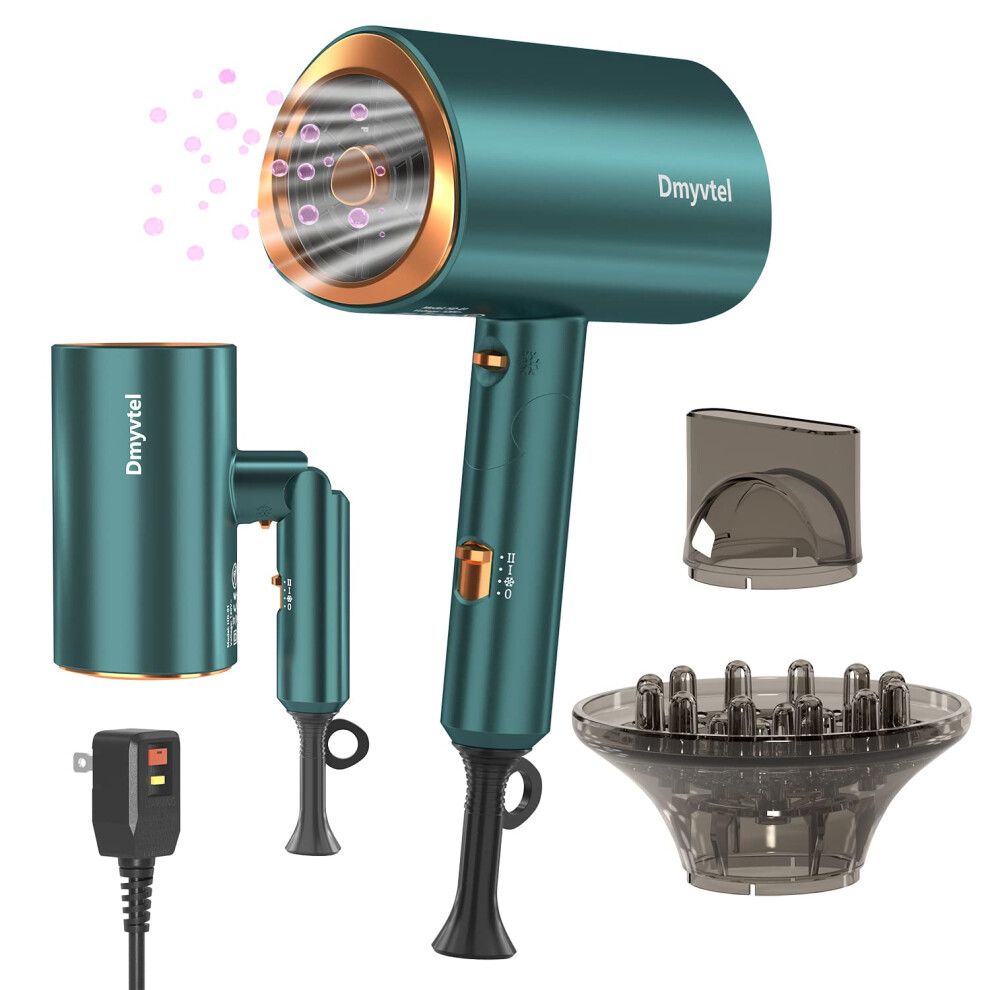 Professional Ionic Hair Dryer 1800W Fast Drying with Diffuser for Curly Hair Foldable Travel Design
