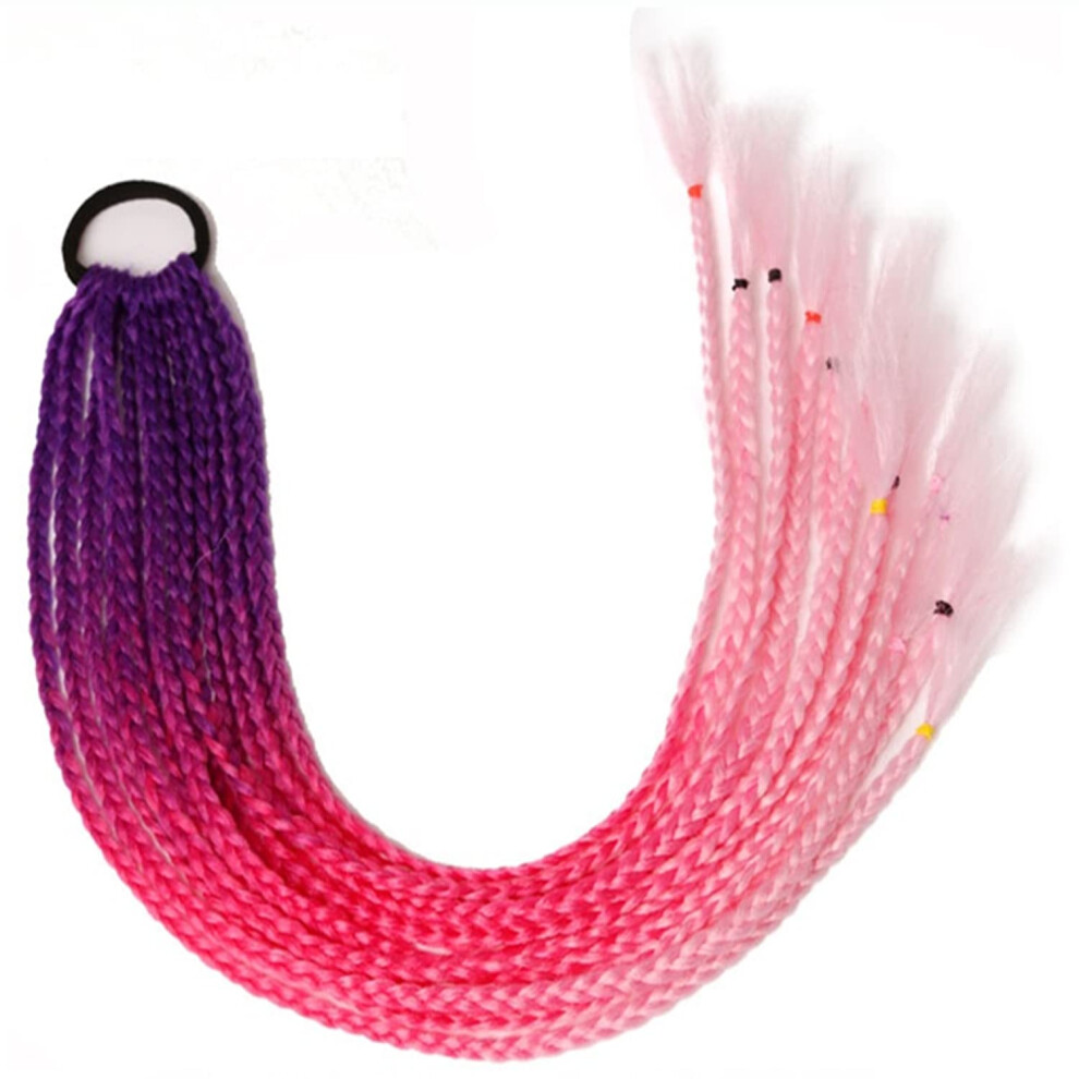 Unisex Braided Hair Extensions Set With Elastic Band, Gradient Rainbow Synthetic Ponytail Hairpiece
