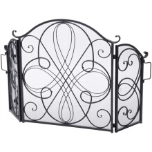 Wrought Iron 3 Panel Folding Fireplace Screen Guard for Baby Safety Rustic Decorative Style