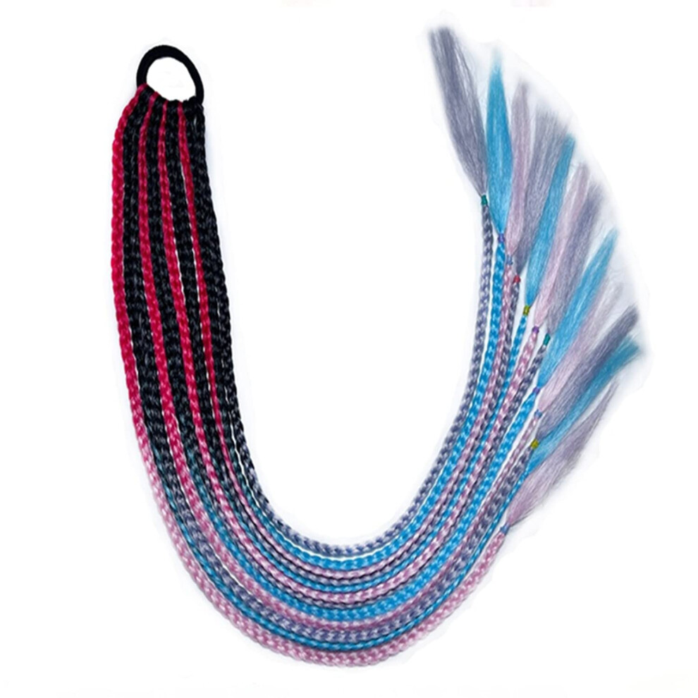 Unisex Colorful Braided Ponytail Hair Extensions Synthetic Rainbow Braid With Elastic For Party Cosplay