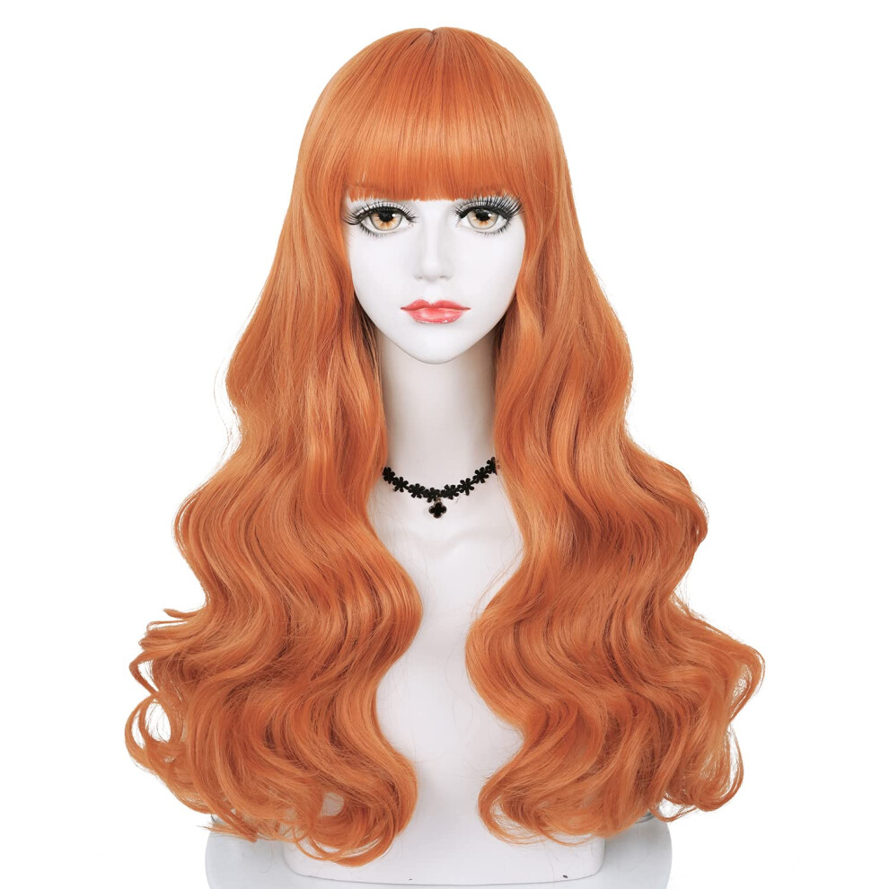 Half and Half Orange Curly Wig for Women 26Inch Bold TwoTone Style with Full Bangs Heat Resistant