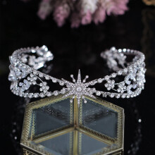 Bridal Tiara Crystal Rhinestone Snowflake Design Wedding Crown with Handmade Pearl Princess Headband