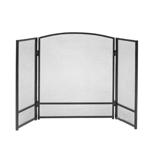 Wrought Iron Fireplace Screen with Fireproof Safety Barrier, Foldable Three Panel Spark Guard