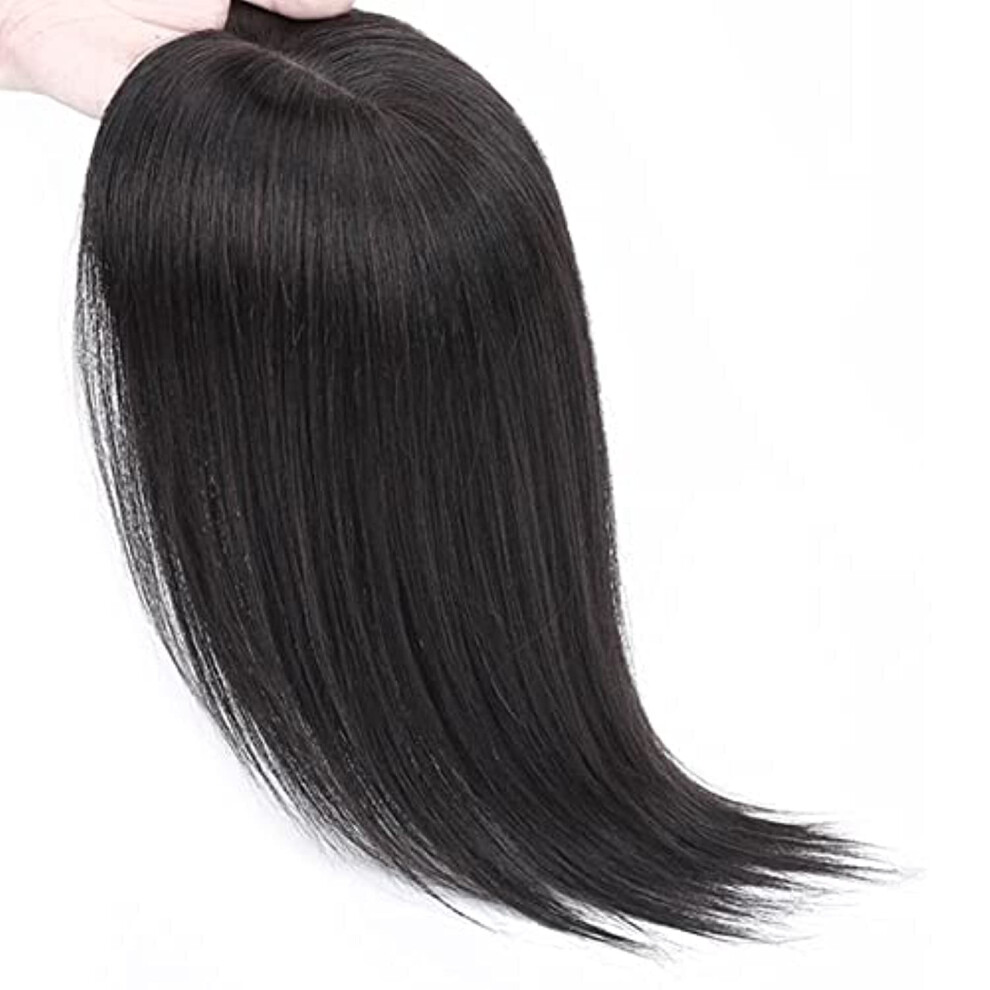 Unisex Black Human Hair Topper Natural Silk Pu Base Clip In Hairpiece For Thinning Crown Women