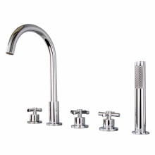 Bathtub Faucet Set All Copper 5Piece Hot Cold Mixer Tap with Rotatable Spout and PullOut Shower