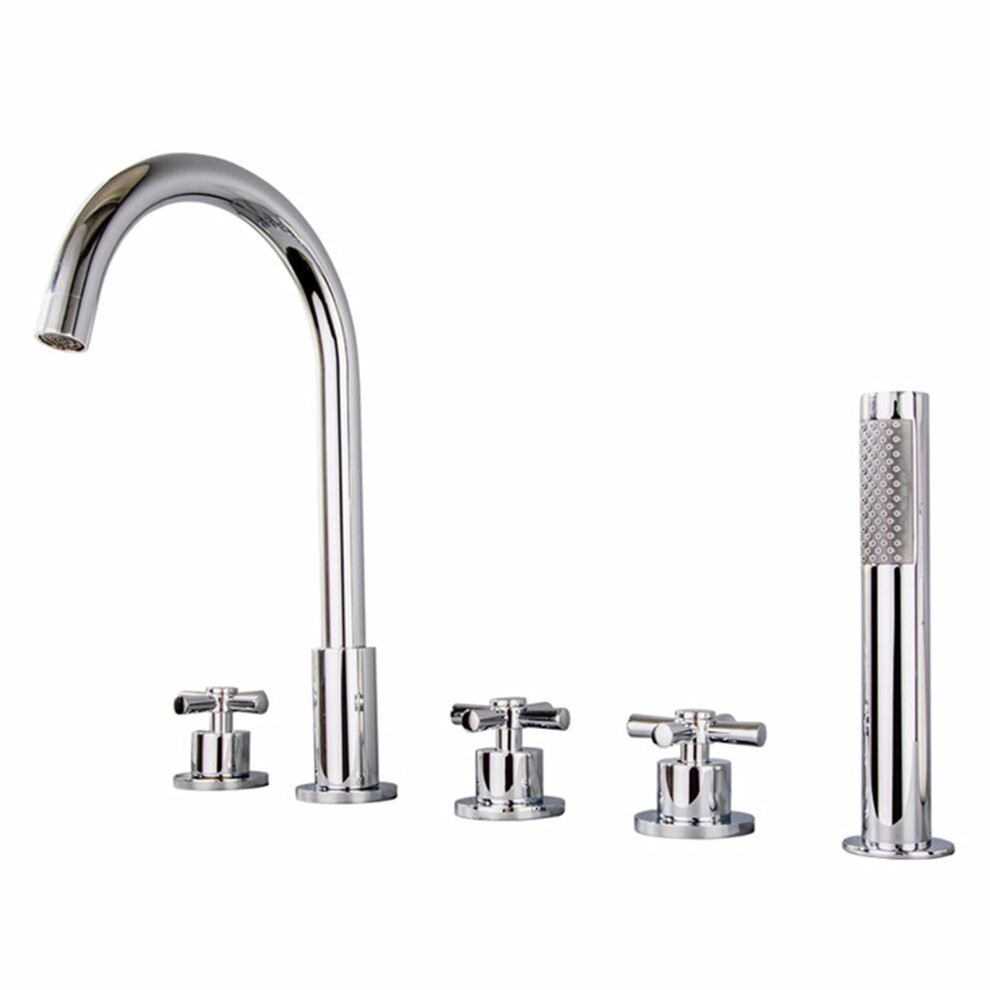 Bathtub Faucet Set All Copper 5Piece Hot Cold Mixer Tap With Rotatable Spout And Pullout Shower 9174973456407