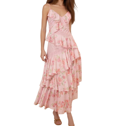 (L, Multicolor) Robe nuisette fleurie coupe trapèze.