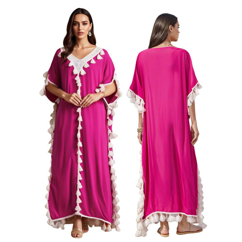 (One Size, Rose Red) Dámské dlouhé šaty na pláž. 2