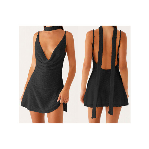 (L, Black) Dámské mini šaty a šálou. 1