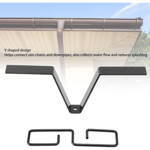 Rain Chain Gutter Adapter Clip Iron V Shape Hook for Downspout Installation Black 2
