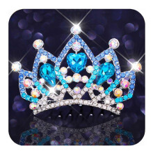 Blue Rhinestone Princess Tiara Comb with Sparkling Crystal Design for Kids Birthday and Prom