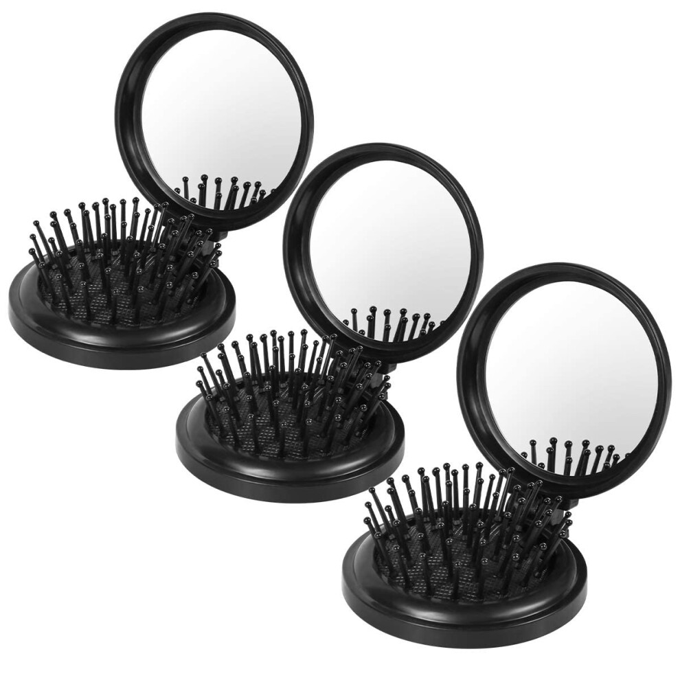 Travel Hair Brush Set with BuiltIn Folding Mirror, Compact Pocket Comb for Women and Girls