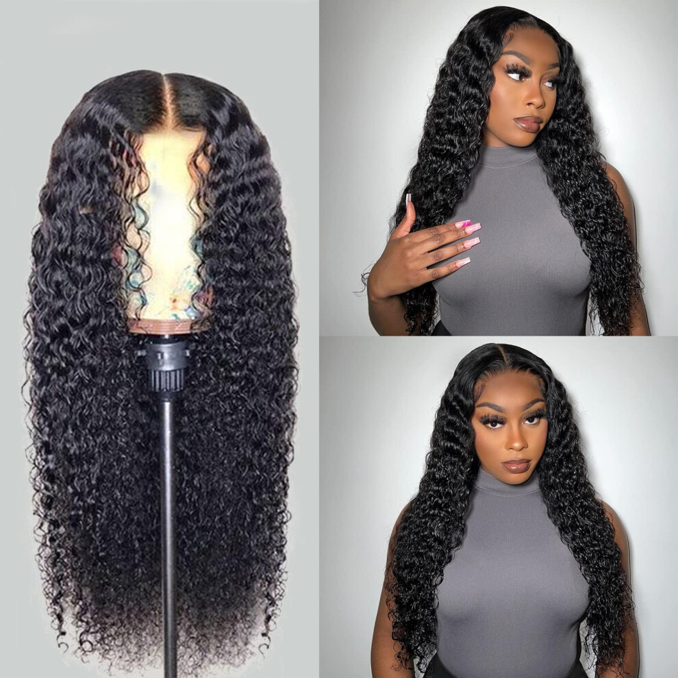 Unisex Human Hair Lace Front Wig 4X4 Deep Curly Brazilian Virgin Hair 180 Density Natural Hairline 16 Inch