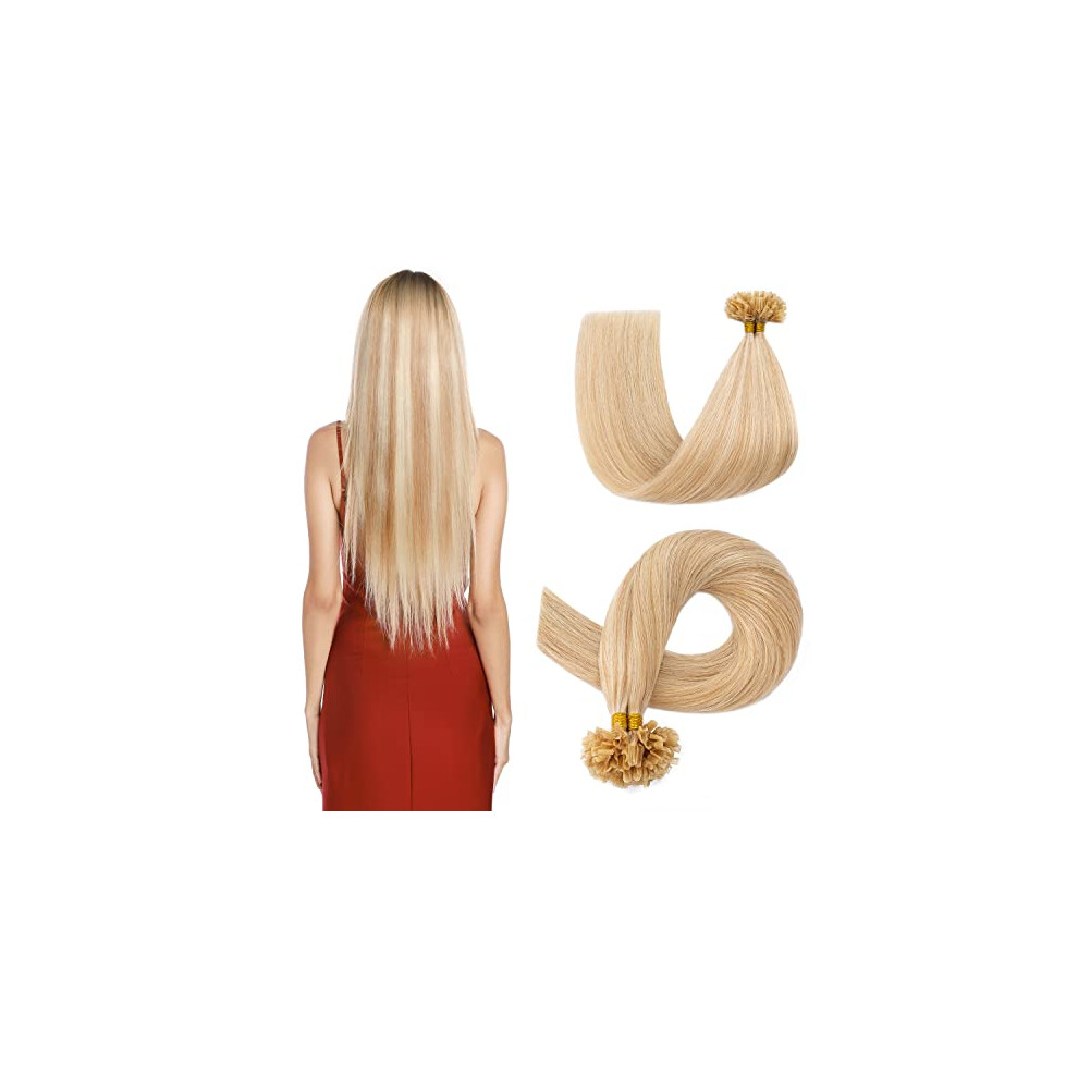 Unisex U Tip Human Hair Extensions Ash Blonde Balayage 22 Inch Keratin Fusion Remy Hair 200 Strands