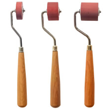 Rubber Brayer Roller Set with Ergonomic Wooden Handles for Linocut and Block Printing, 3 Sizes