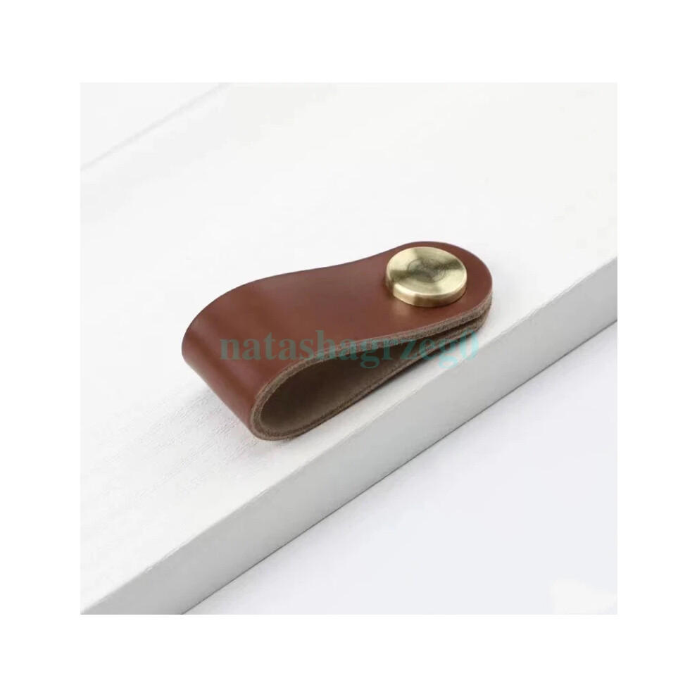Photos - Other for Repair  Leather Pull Handle Door Cupboard Drawer Desk Cabinet Dresser Knob 4pcs NEW(Single hole Red Brown)