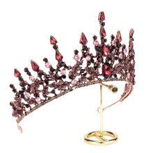 Tiara for Women Burgundy Baroque Queen Crown with Vintage Crystal Design for Wedding and Prom