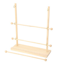 Wooden Ribbon Holder Rack with Adjustable 3Tier Rods, Foldable Storage Organizer for Craft Room
