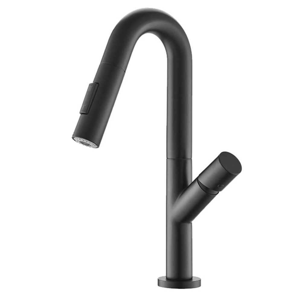 Kitchen Faucet With Pull Down Sprayer, Arc Brass Single Handle Mixer Tap, 360 Swivel, White Black 9174973458456