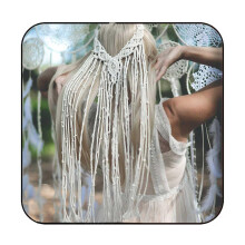 Boho Bridal Headband White Macrame Wedding Veil Feather Hair Accessory for Women