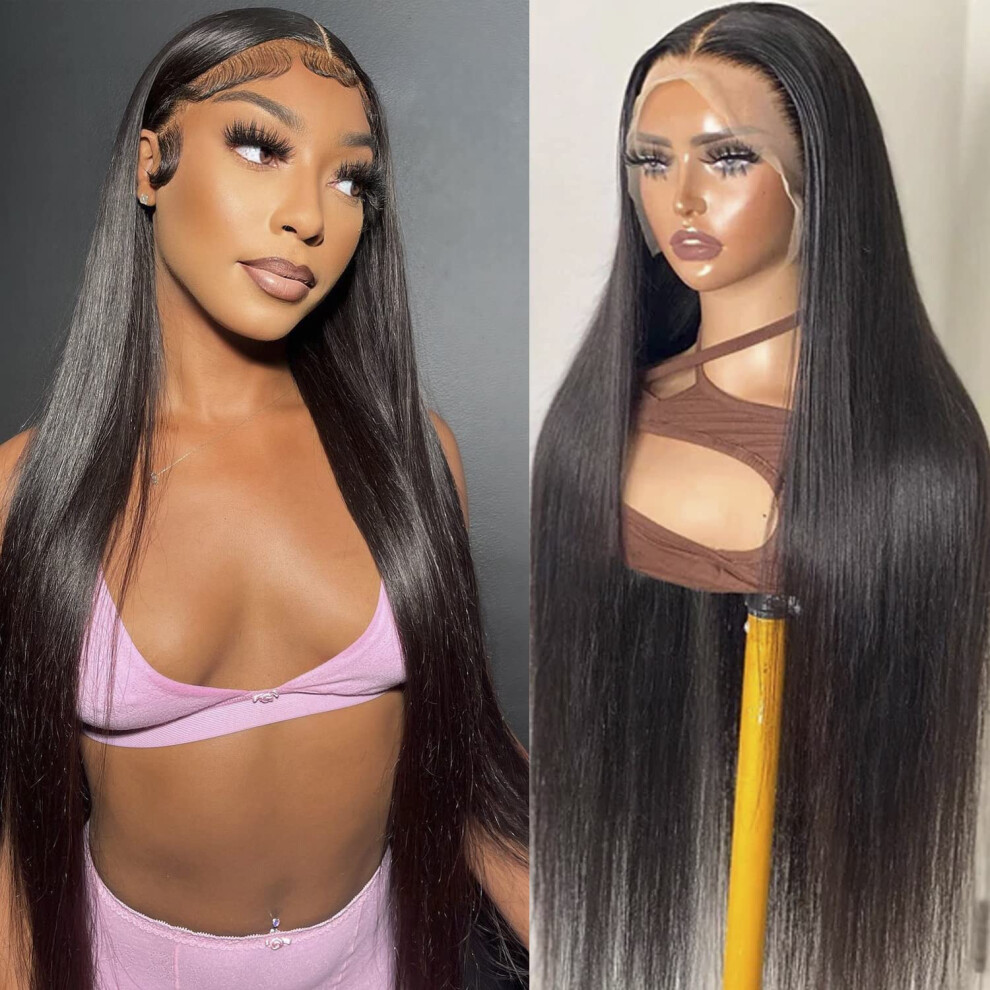 Unisex Black 26 Inch Straight Hd Lace Front Wig 13X6 Glueless Pre Plucked 12A Virgin Human Hair For Women