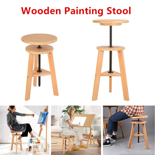 Adjustable Wooden Painting Stool Height Artist Drafting Stool Bar Kitchen Stool.