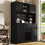 Black Tall Kitchen Cabinet with Wine Rack& Drawers 1