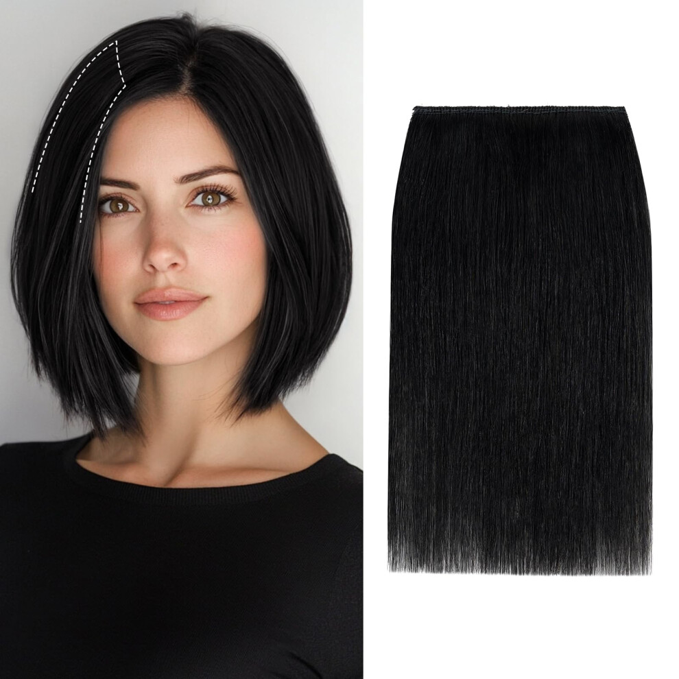 Unisex Black Short Clip In Human Hair Extensions 6 Inch Jet Remy Hairpiece For Instant Volume