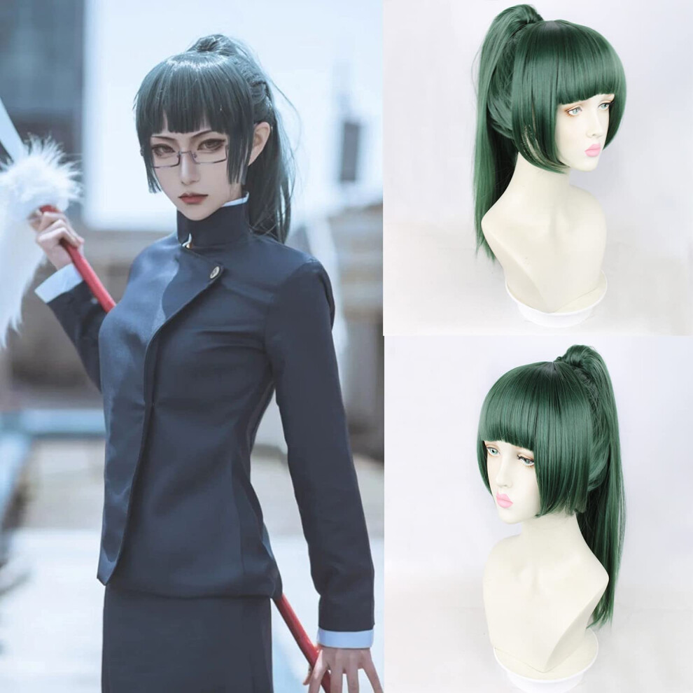 Unisex Cosplay Wig Long Ponytail For Jujutsu Kaisen Maki Heat Resistant Fiber With Adjustable Cap