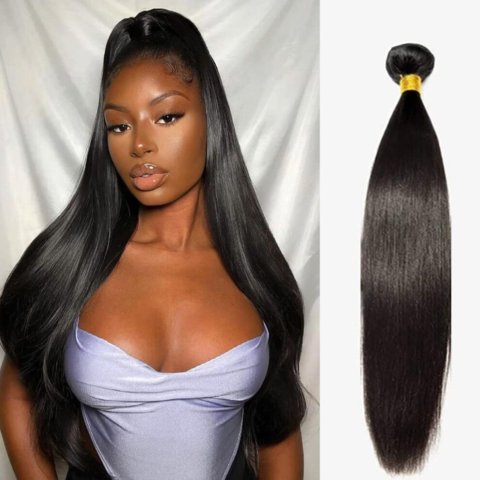 Unisex Brazilian Human Hair Bundles 24 Inch Straight With Closure Frontal Virgin Remy Extensions