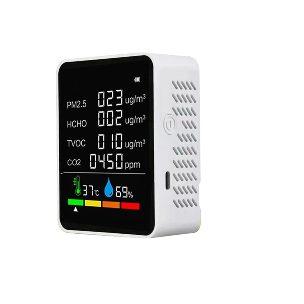 Black 6 In 1 Air Quality Monitor And Co2 Detector With Multigas Sensors Temperature And Humidity Display